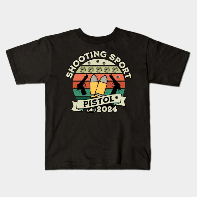 Shooting sport pistol, shooting range retro guns and firearms, gun lover gift Kids T-Shirt by OurCCDesign